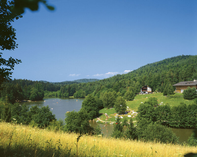 Blick auf den Dreiburgensee im Ilztal und Dreiburgenland