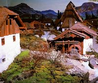 Nachbildung eines Glasmacherdorfes aus vergangenen Zeiten im Waldmuseum Zwiesel
