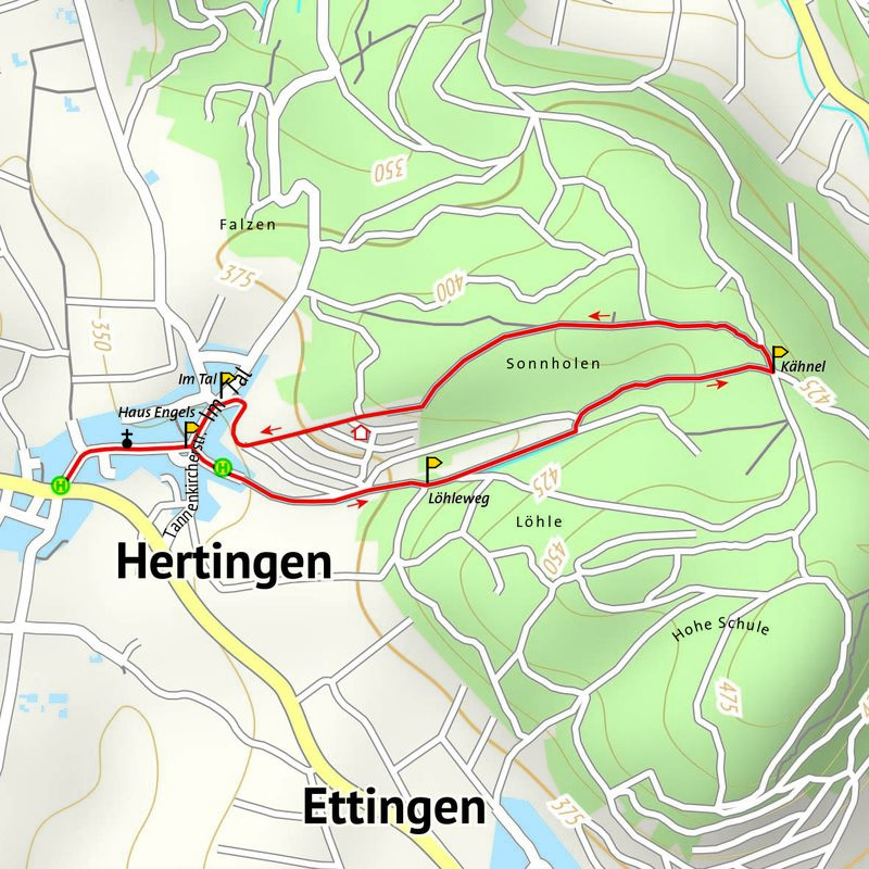 Rundweg durch Wiesen, Wald und Reben
