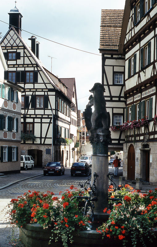 Marktplatz mit Fachwerkhäusern und Marktbrunnen