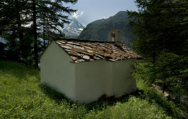 The chapel of St Lucia in the Ried area, Zermatt: a peaceful place with view of the Matterhorn.