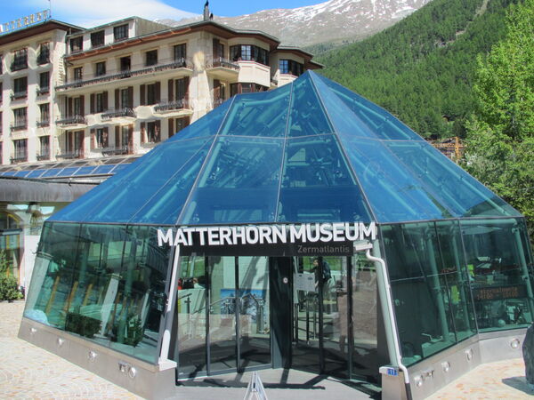 Zermatt: the entrance to Zermatlantis, the Matterhorn Museum, gives no idea how big the underground museum is.