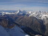 The Matterhorn seen from a helicopter. View of the Matter valley and the north and east faces of the Matterhorn.