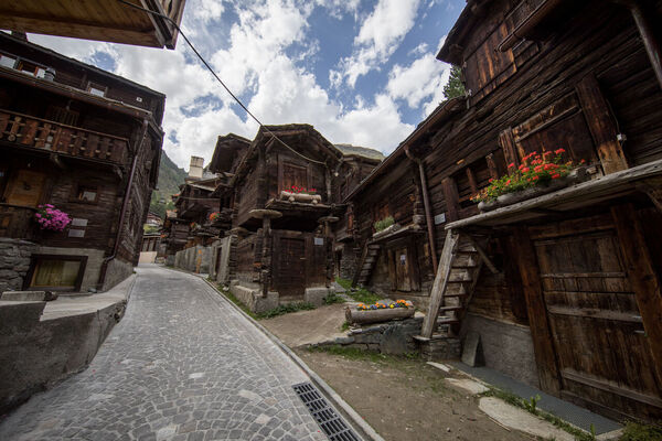The buildings are made of larch wood, which is the most common tree in the vicinity of Zermatt.