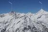 Almost neighbours: the Zinalrothorn (left) and the Weisshorn (far right).
